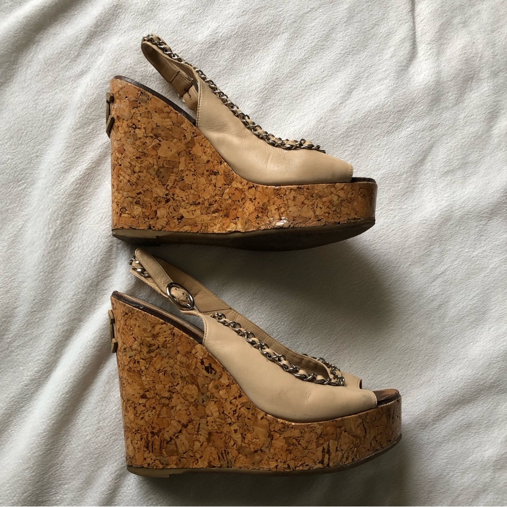 Chanel Chain Link CC Cork & Leather Wedges EU36 - Picture 9 of 16